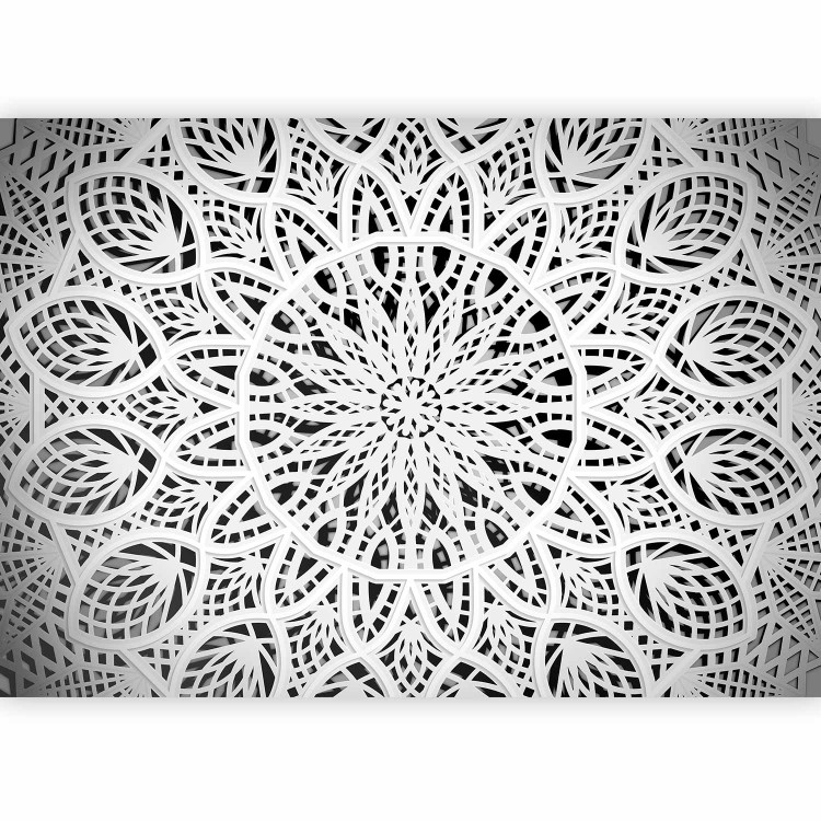 Photo Wallpaper Orient - white geometric composition in the type of mandala on a black background 94922 additionalImage 1