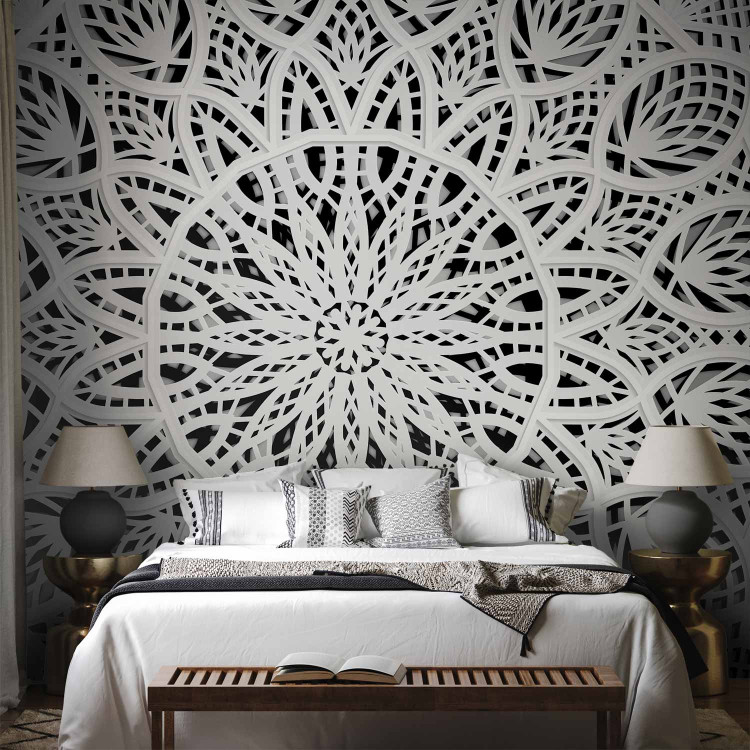 Photo Wallpaper Orient - white geometric composition in the type of mandala on a black background 94922 additionalImage 2