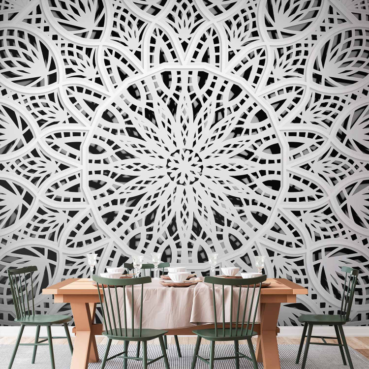 Photo Wallpaper Orient - white geometric composition in the type of mandala on a black background 94922 additionalImage 4