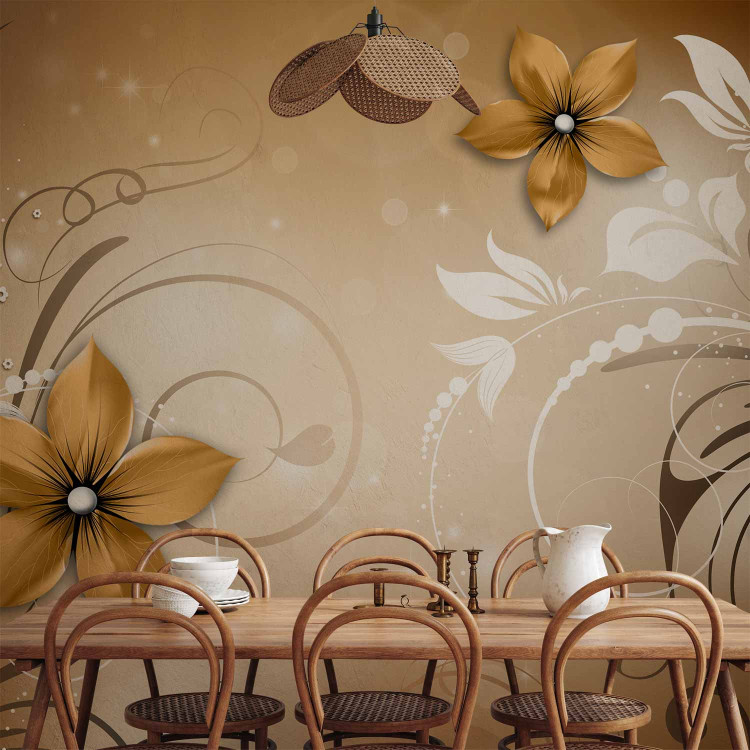 Photo Wallpaper Brown rhapsody - floral motif on a background with light shimmer effect 96622 additionalImage 6