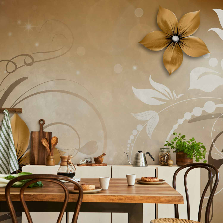 Photo Wallpaper Brown rhapsody - floral motif on a background with light shimmer effect 96622 additionalImage 4