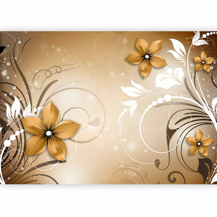 Photo Wallpaper Brown rhapsody - floral motif on a background with light shimmer effect 96622 additionalImage 1
