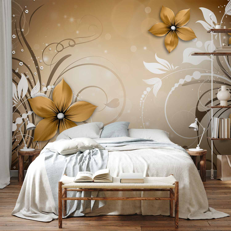 Photo Wallpaper Brown rhapsody - floral motif on a background with light shimmer effect 96622 additionalImage 2