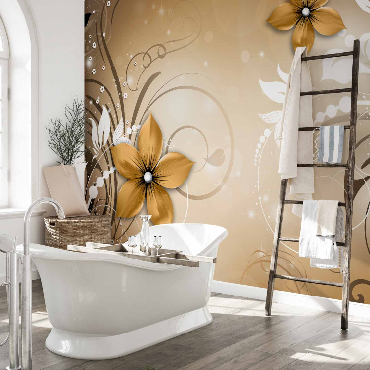 Photo Wallpaper Brown rhapsody - floral motif on a background with light shimmer effect 96622 additionalImage 8