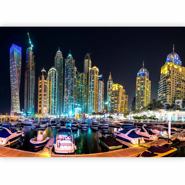 Wall Mural Night in Dubai and Marina - modern boats against city architecture 99122 additionalImage 1