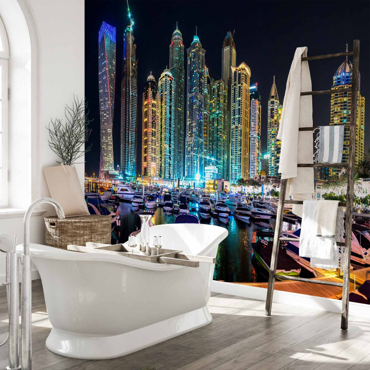 Wall Mural Night in Dubai and Marina - modern boats against city architecture 99122 additionalImage 8