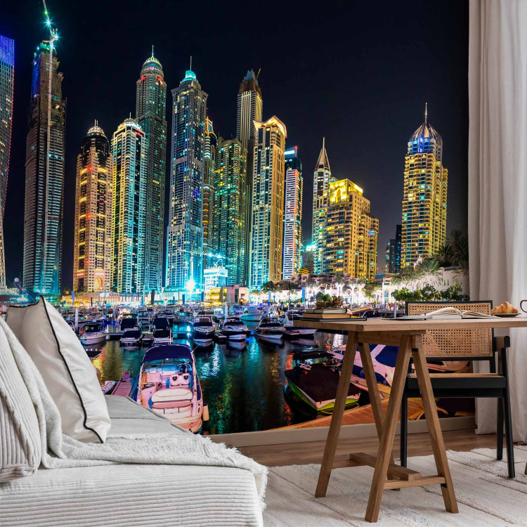 Wall Mural Night in Dubai and Marina - modern boats against city architecture 99122 additionalImage 4