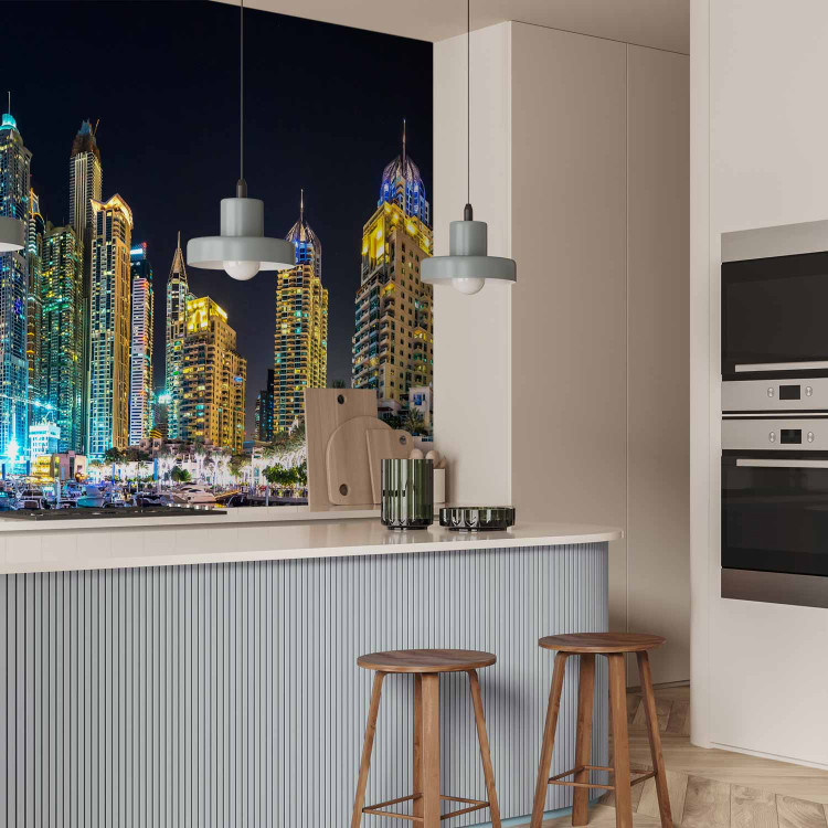 Wall Mural Night in Dubai and Marina - modern boats against city architecture 99122 additionalImage 7
