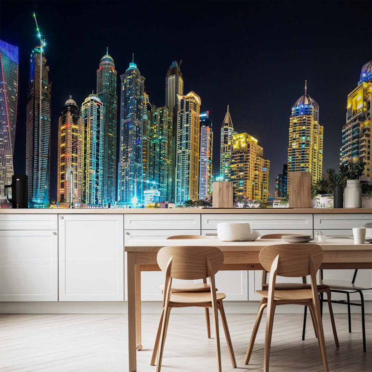 Wall Mural Night in Dubai and Marina - modern boats against city architecture 99122 additionalImage 6