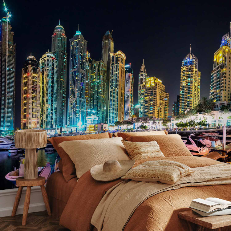 Wall Mural Night in Dubai and Marina - modern boats against city architecture 99122 additionalImage 2