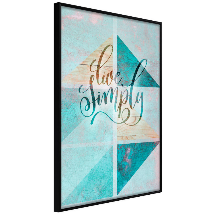 Wall Poster Live simply - English text on a blue background with wooden pieces 114332 additionalImage 10