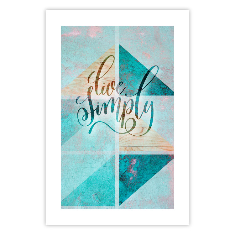 Wall Poster Live simply - English text on a blue background with wooden pieces 114332 additionalImage 18