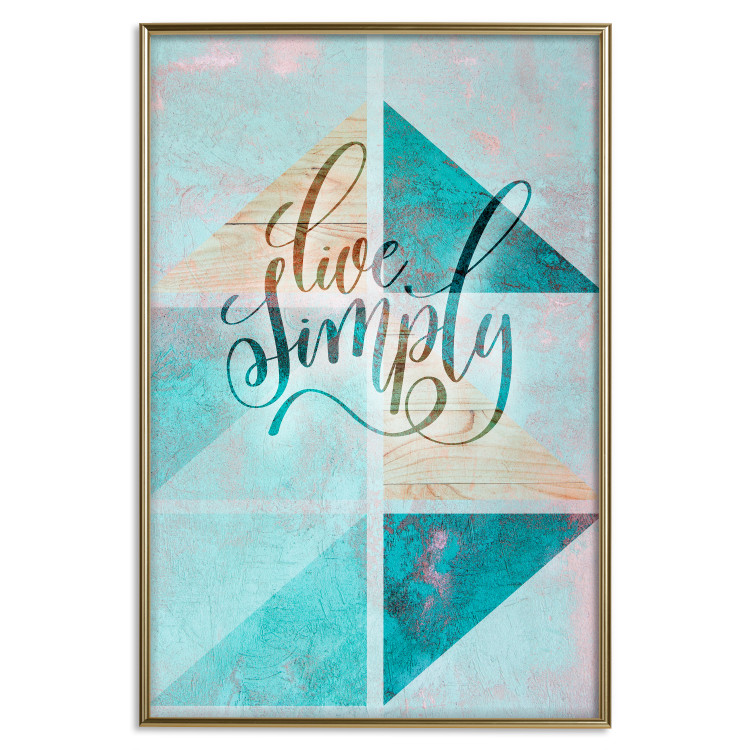 Wall Poster Live simply - English text on a blue background with wooden pieces 114332 additionalImage 14
