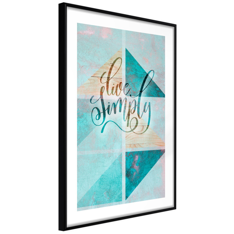 Wall Poster Live simply - English text on a blue background with wooden pieces 114332 additionalImage 11