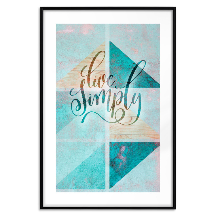 Wall Poster Live simply - English text on a blue background with wooden pieces 114332 additionalImage 16