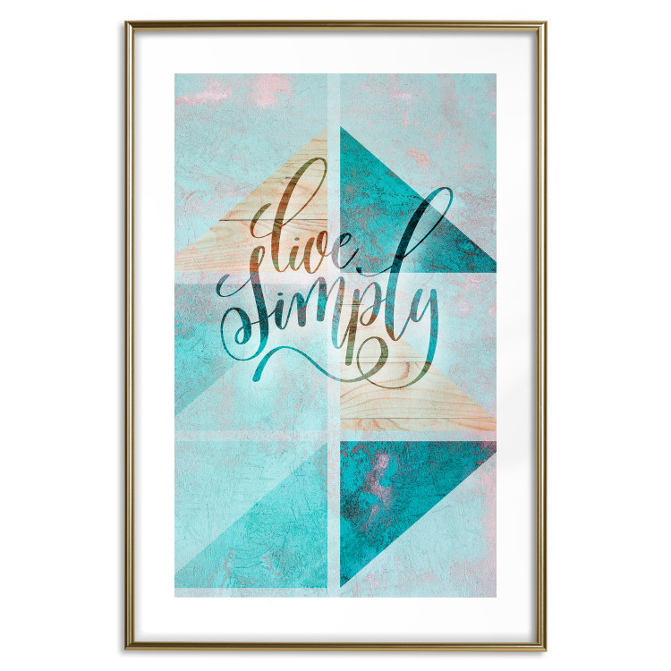 Wall Poster Live simply - English text on a blue background with wooden pieces 114332 additionalImage 17