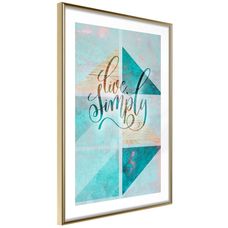 Wall Poster Live simply - English text on a blue background with wooden pieces 114332 additionalImage 6