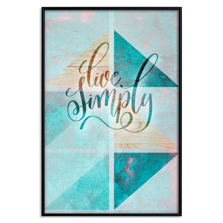 Wall Poster Live simply - English text on a blue background with wooden pieces 114332 additionalImage 15
