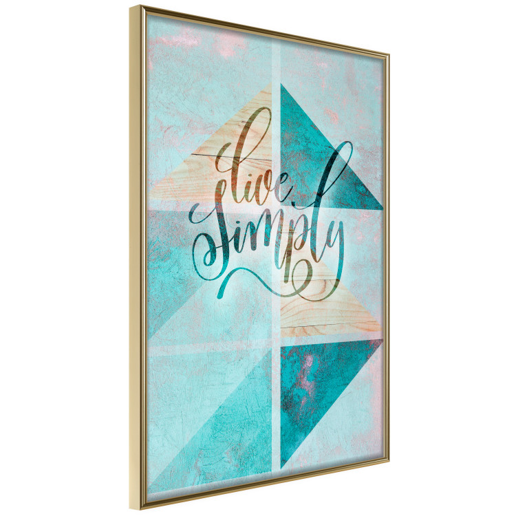 Wall Poster Live simply - English text on a blue background with wooden pieces 114332 additionalImage 12