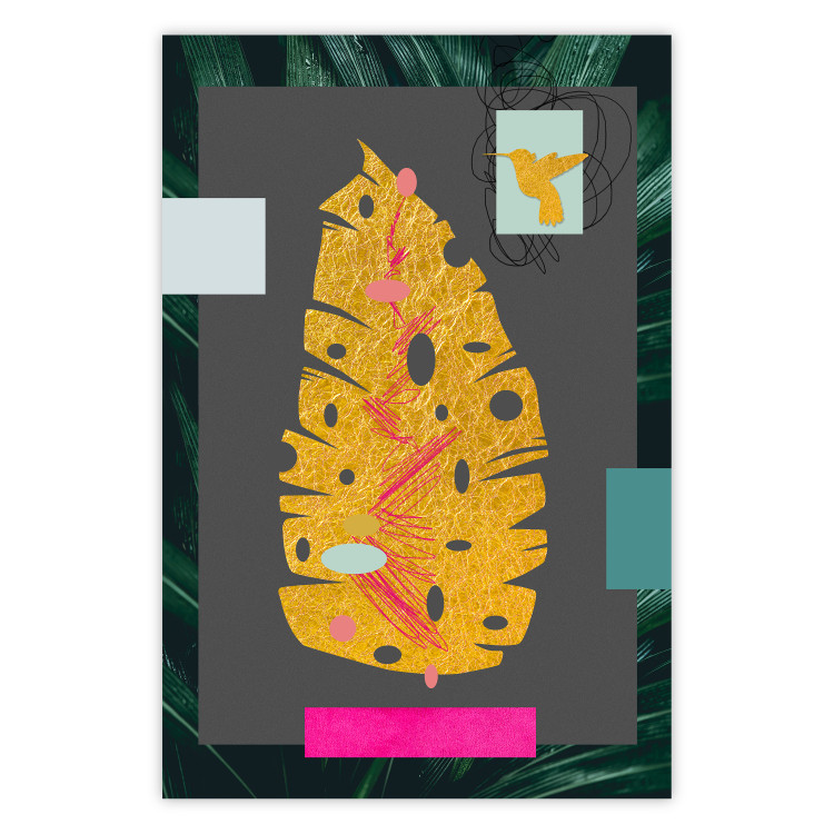 Poster Golden Leaf - colorful abstract composition with a plant motif 116932