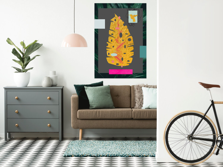 Poster Golden Leaf - colorful abstract composition with a plant motif 116932 additionalImage 17