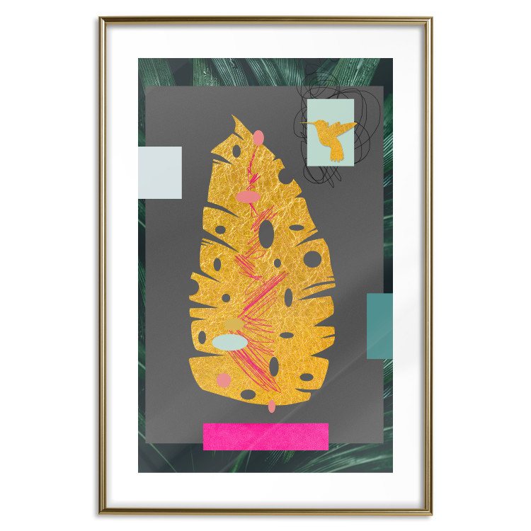 Poster Golden Leaf - colorful abstract composition with a plant motif 116932 additionalImage 16