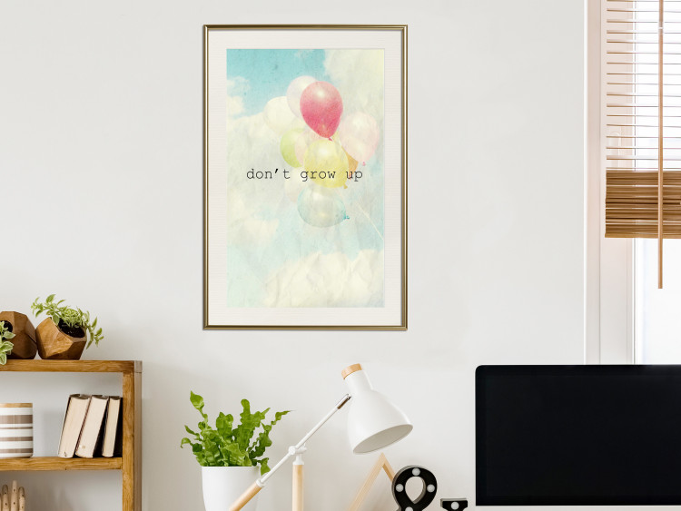 Wall Poster Don't grow up - English text on a background of colorful balloons and sky 117032 additionalImage 21