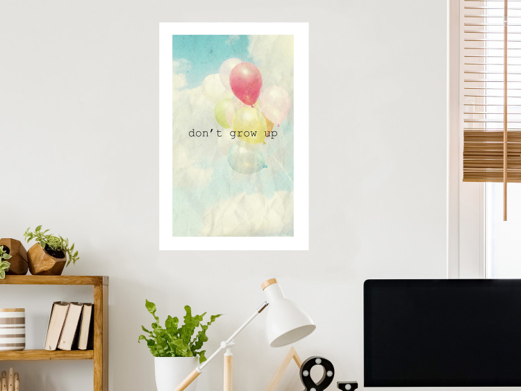 Wall Poster Don't grow up - English text on a background of colorful balloons and sky 117032 additionalImage 2