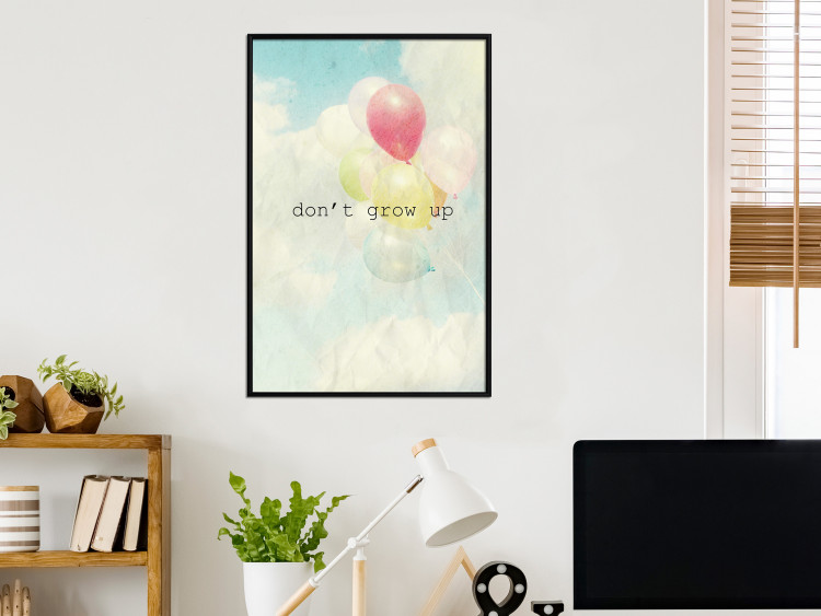 Wall Poster Don't grow up - English text on a background of colorful balloons and sky 117032 additionalImage 3