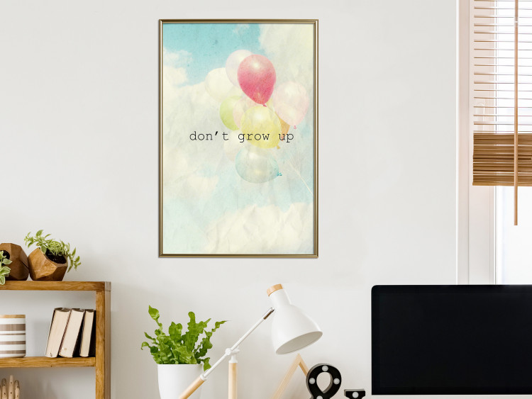 Wall Poster Don't grow up - English text on a background of colorful balloons and sky 117032 additionalImage 7