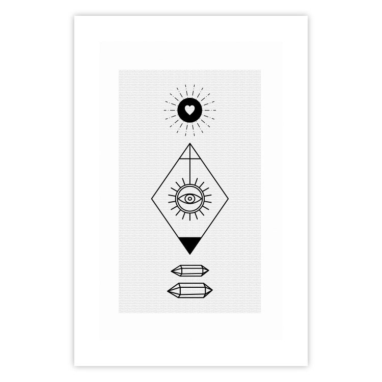 Wall Poster Symbols - black and white composition with eye and heart on geometric background 117332 additionalImage 25