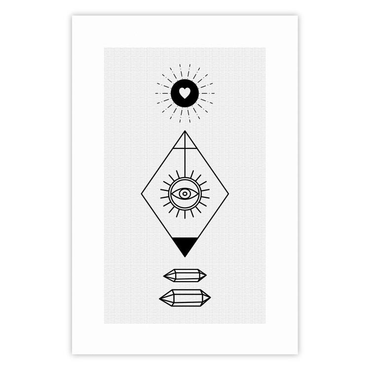 Wall Poster Symbols - black and white composition with eye and heart on geometric background 117332