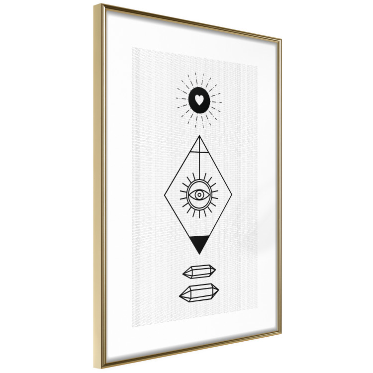 Wall Poster Symbols - black and white composition with eye and heart on geometric background 117332 additionalImage 12