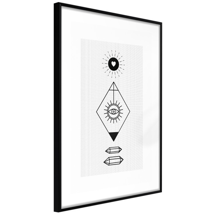 Wall Poster Symbols - black and white composition with eye and heart on geometric background 117332 additionalImage 6