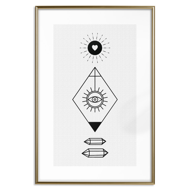 Wall Poster Symbols - black and white composition with eye and heart on geometric background 117332 additionalImage 16