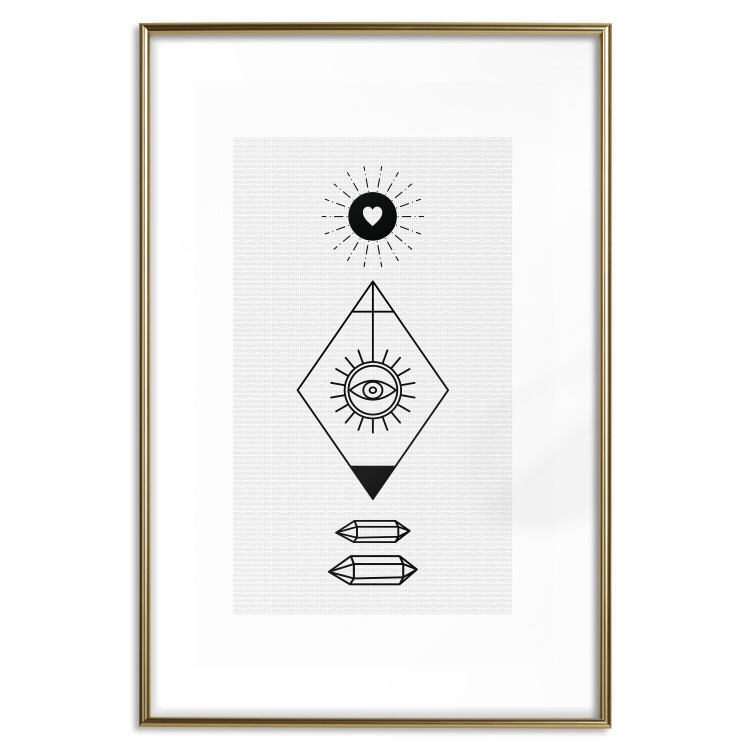 Wall Poster Symbols - black and white composition with eye and heart on geometric background 117332 additionalImage 14