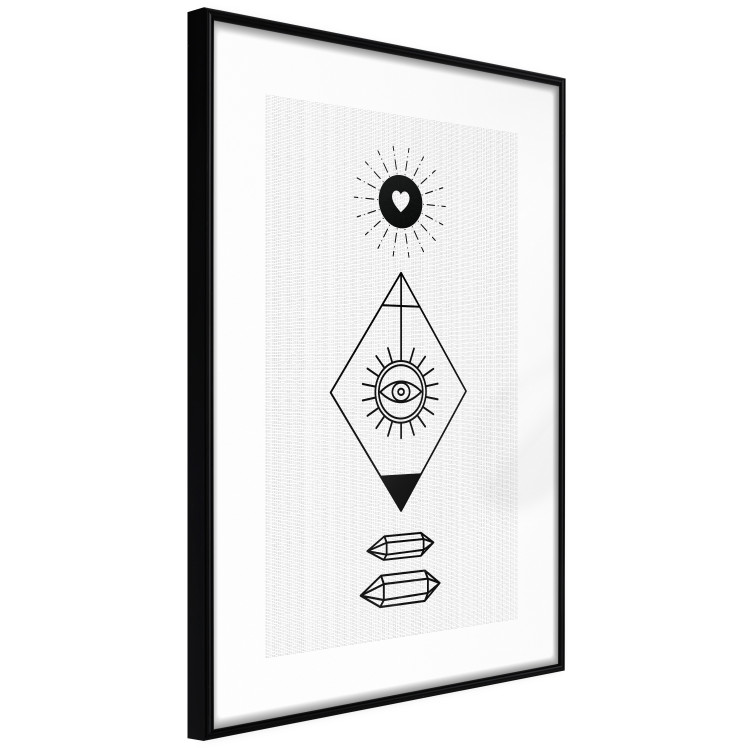 Wall Poster Symbols - black and white composition with eye and heart on geometric background 117332 additionalImage 9