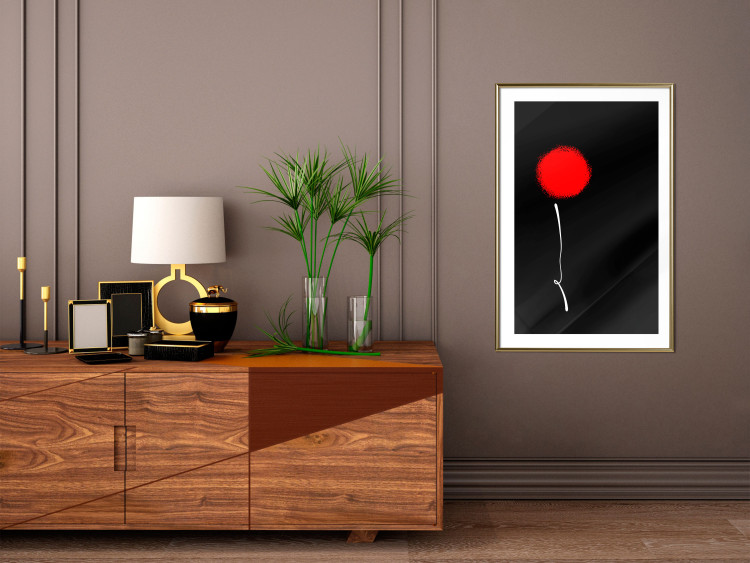 Wall Poster Minimalist Flower - composition with a red flower on a black background 119132 additionalImage 13