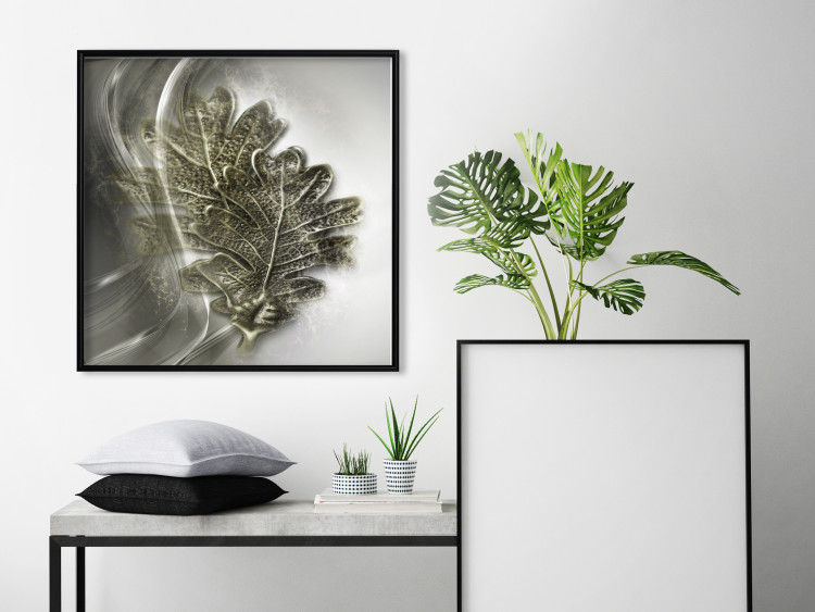 Poster Oak Leaf - botanical abstraction in waves and leaves on a silver background 120832 additionalImage 3