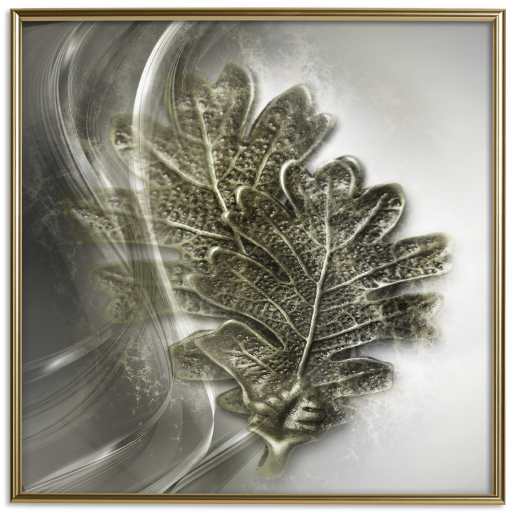 Poster Oak Leaf - botanical abstraction in waves and leaves on a silver background 120832 additionalImage 16
