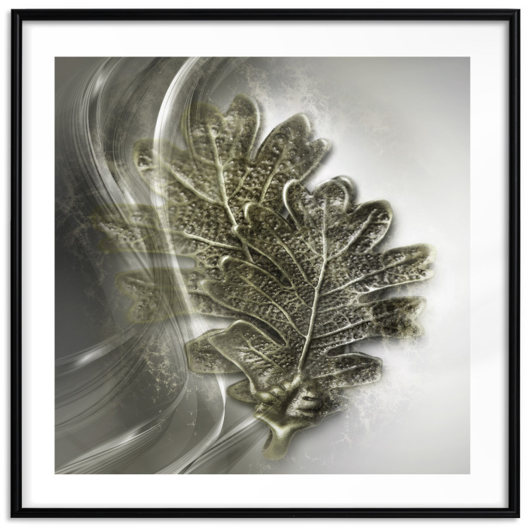 Poster Oak Leaf - botanical abstraction in waves and leaves on a silver background 120832 additionalImage 15