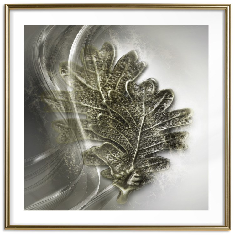 Poster Oak Leaf - botanical abstraction in waves and leaves on a silver background 120832 additionalImage 14