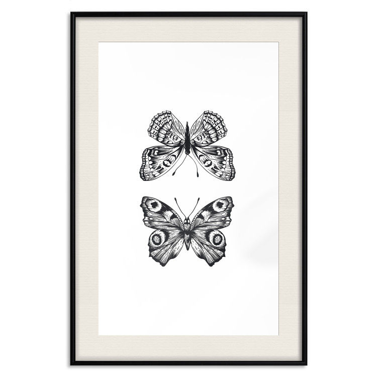 Poster Two Butterflies - black and white insects with various patterns on wings 123132 additionalImage 18