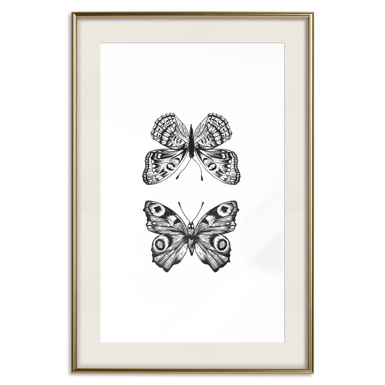 Poster Two Butterflies - black and white insects with various patterns on wings 123132 additionalImage 19