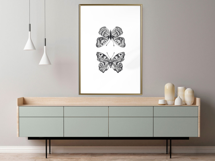 Poster Two Butterflies - black and white insects with various patterns on wings 123132 additionalImage 7