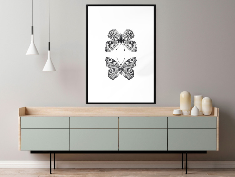 Poster Two Butterflies - black and white insects with various patterns on wings 123132 additionalImage 3