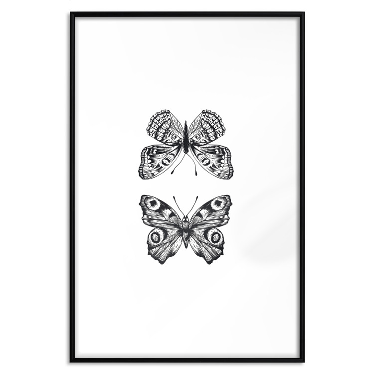 Poster Two Butterflies - black and white insects with various patterns on wings 123132 additionalImage 15