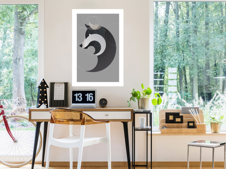 Poster Wolf in Circles - abstract animal made of gray geometric figures 126932 additionalImage 3