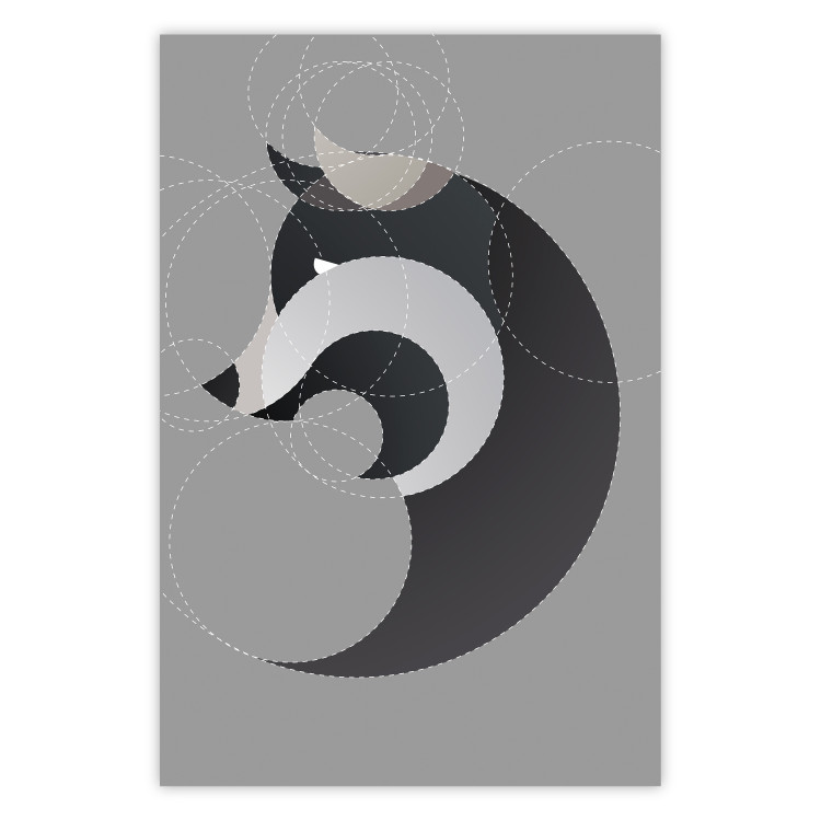 Poster Wolf in Circles - abstract animal made of gray geometric figures 126932
