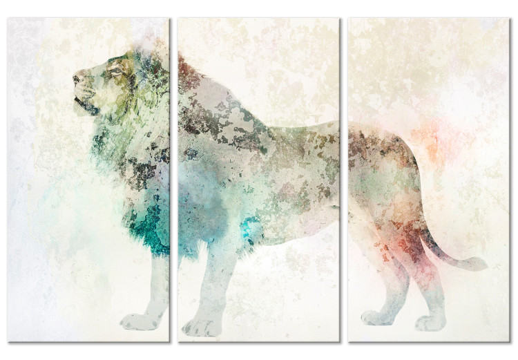 Canvas Colorful King (3-part) - multicolored lion on a light beige background 127532